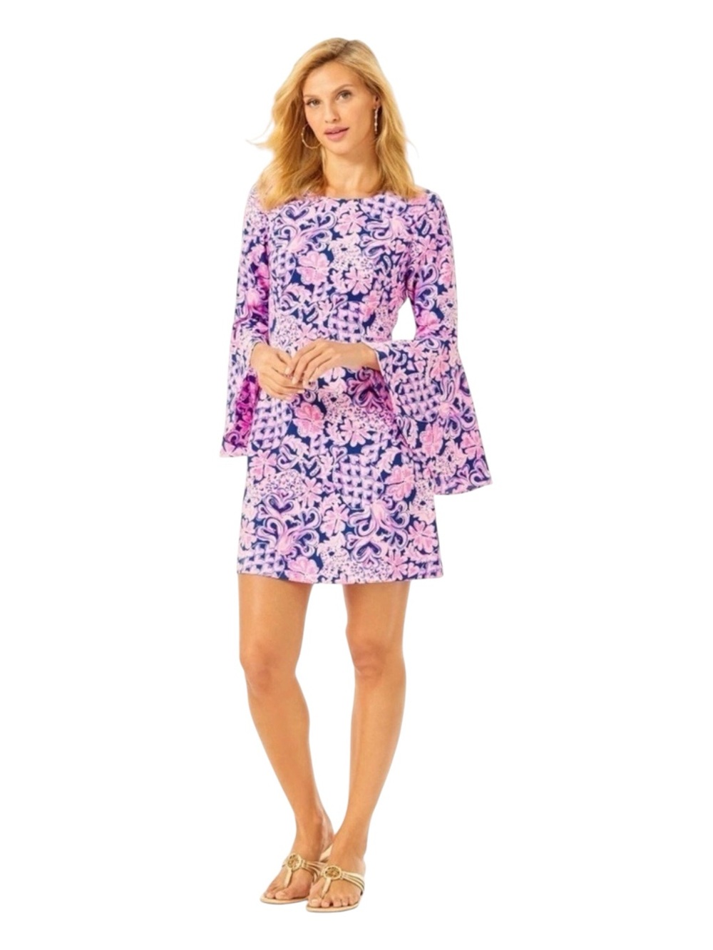 NWT Lilly Pulitzer Kayla Stretch Floral Shift Dress Size 8 Indigo Love You Bunch